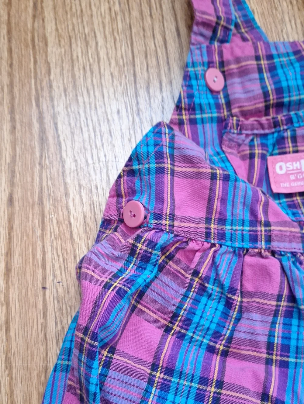 Vintage OshKosh B'gosh Pink and Blue Plaid Girls' Overalls 24M